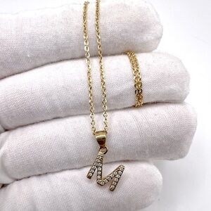 One Gold Plated over .925 Sterling Silver Dainty Cz Initial Necklace